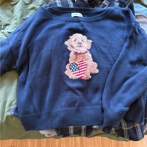 Hollister Navy Sweater with Dog and Heart Design